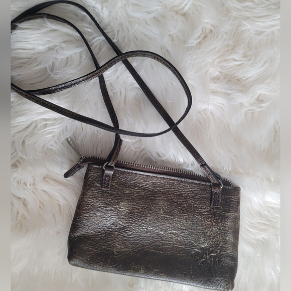 Patricia Nash Teal and Brown Tooled Leather Bacoli Crossbody - Picture 6 of 8